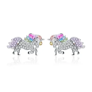 18k White Gold Multi-Colored Unicorn Stud Earrings 18k White Gold Multi-Colored Unicorn Stud Earrings
