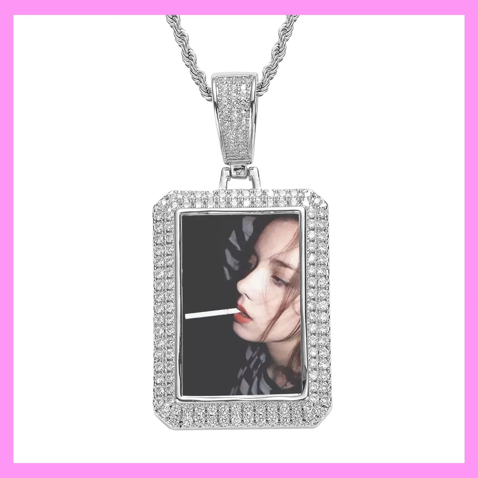 【3-21#】Customizable Photo Rectangular Necklace for Unisex Birthday Daily memorial day
