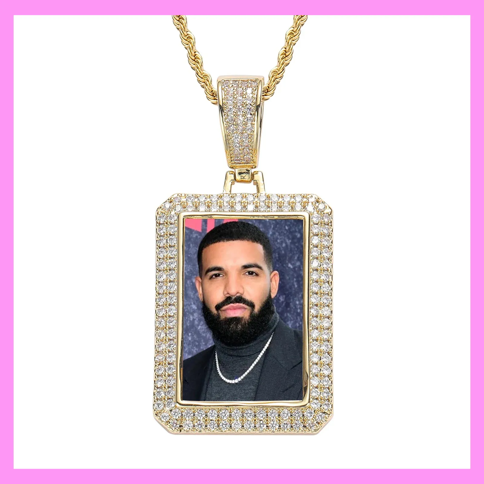 【3-21#】Customizable Photo Rectangular Necklace for Unisex Birthday Daily memorial day