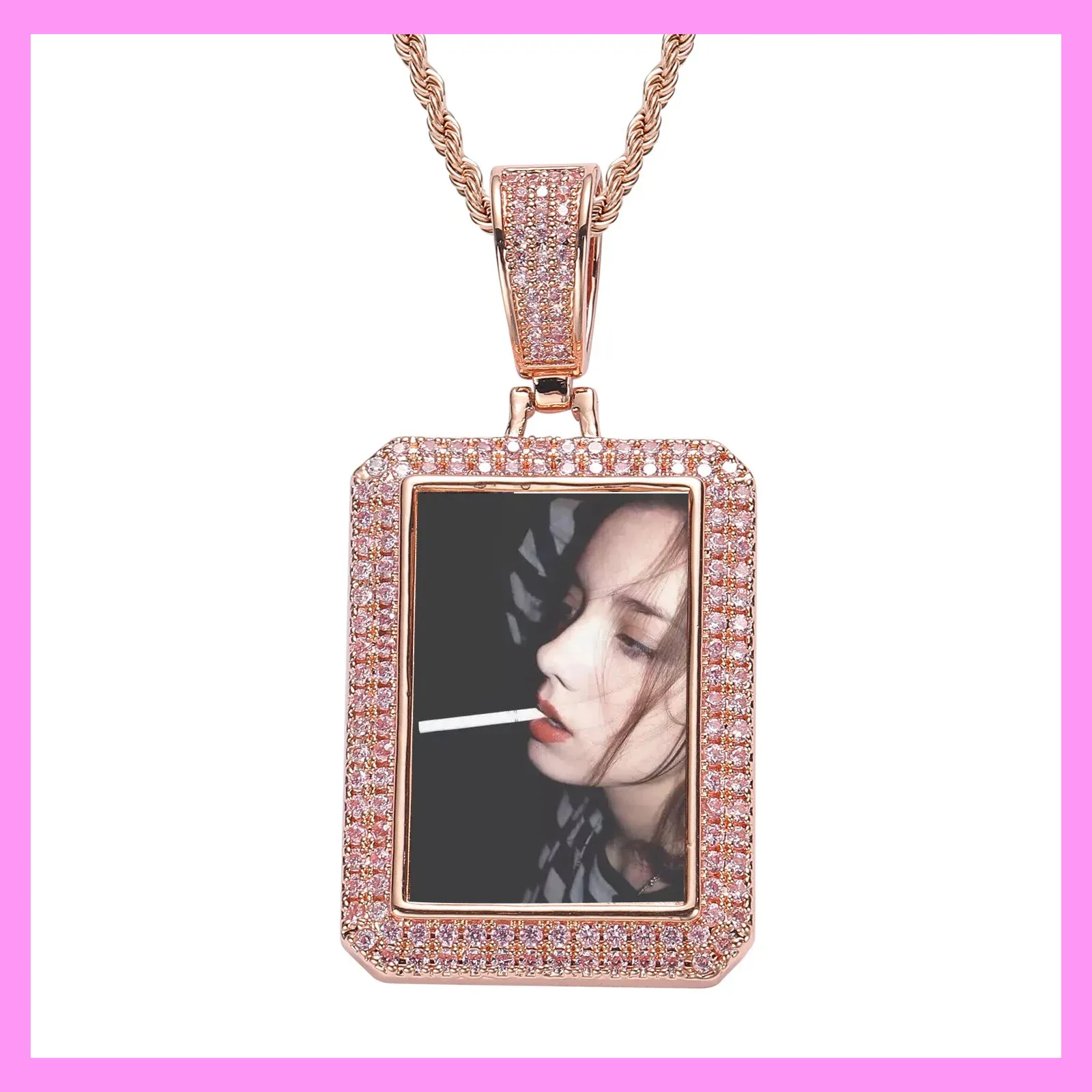 【3-21#】Customizable Photo Rectangular Necklace for Unisex Birthday Daily memorial day