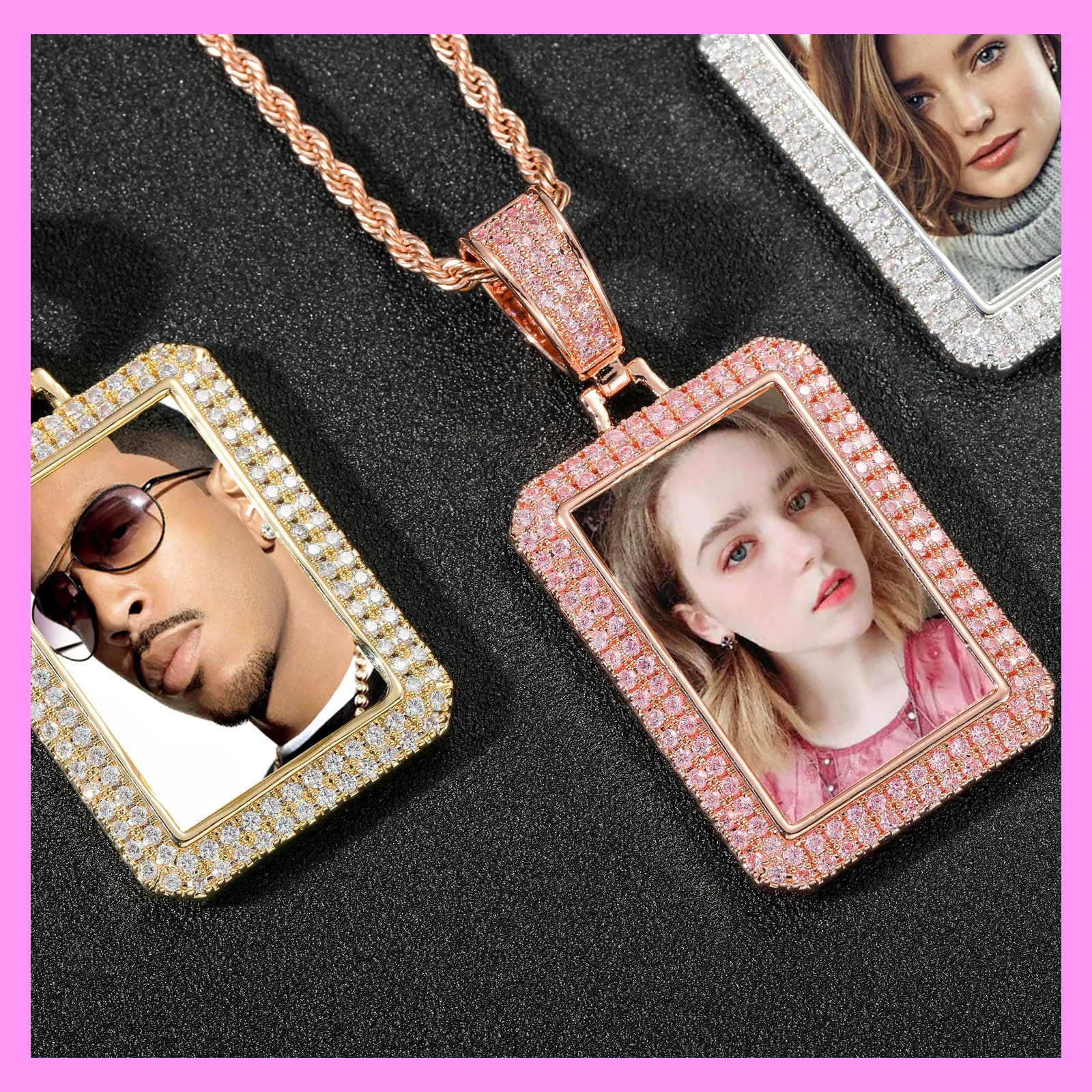 【3-21#】Customizable Photo Rectangular Necklace for Unisex Birthday Daily memorial day