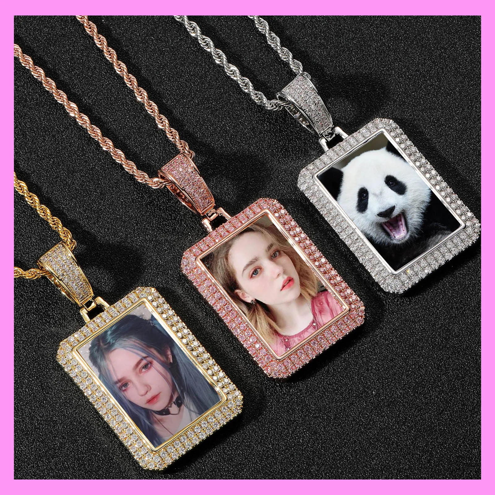 【3-21#】Customizable Photo Rectangular Necklace for Unisex Birthday Daily memorial day
