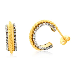 9ct Yellow Gold Silverfilled Crystals on Edges of Half Hoop Earrings 9ct Yellow Gold Silverfilled Crystals on Edges of Half Hoop Earrings