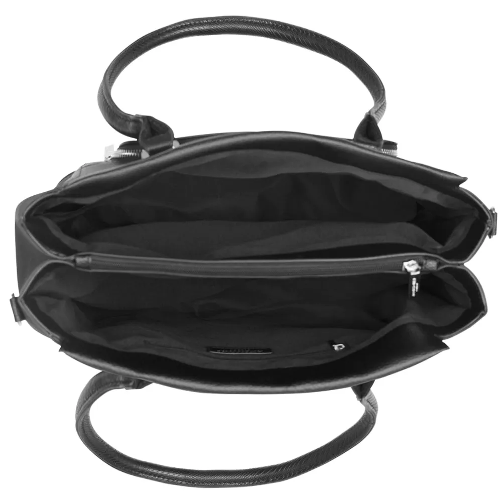 Accessorize London Women's Faux Leather Black Multi Pocket Morgan Work Tote Bag