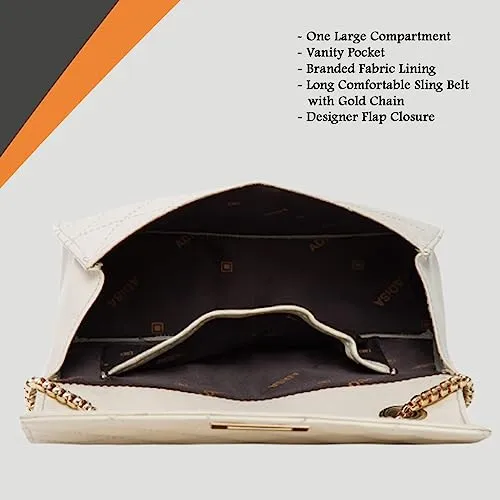 ADISA Women's Girls Party Sling Bag with Gold Chain (SL5090-CRE_Off White)