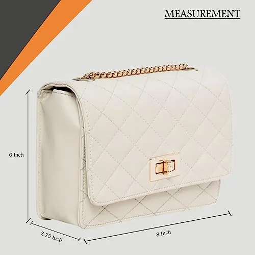 ADISA Women's Girls Party Sling Bag with Gold Chain (SL5090-CRE_Off White)