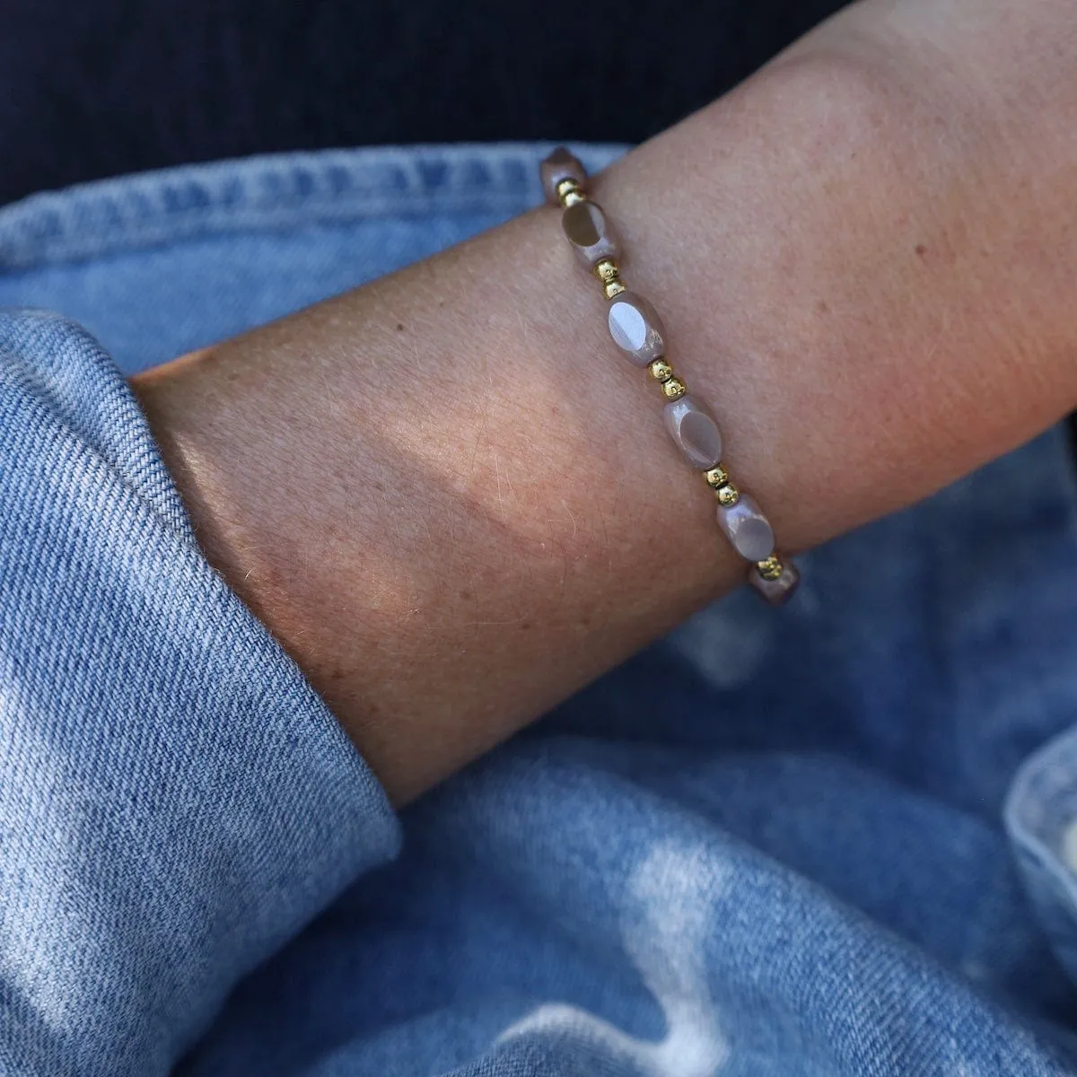 All in Pop Of Color Bracelet in Sandy Taupe & Gold