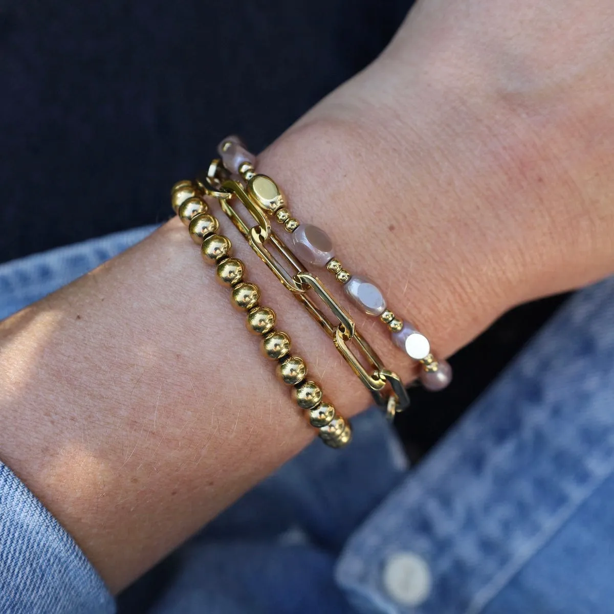 All in Pop Of Color Bracelet in Sandy Taupe & Gold