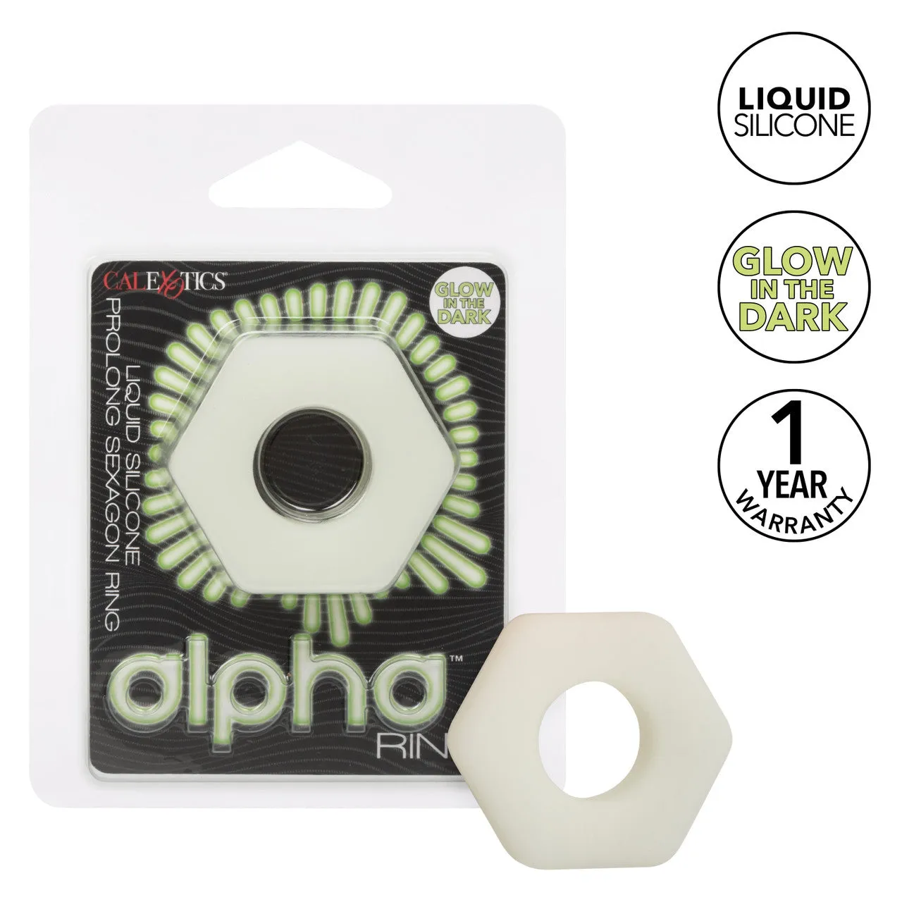 Alpha™ Glow-In-The-Dark Liquid Silicone Prolong Sexagon Ring
