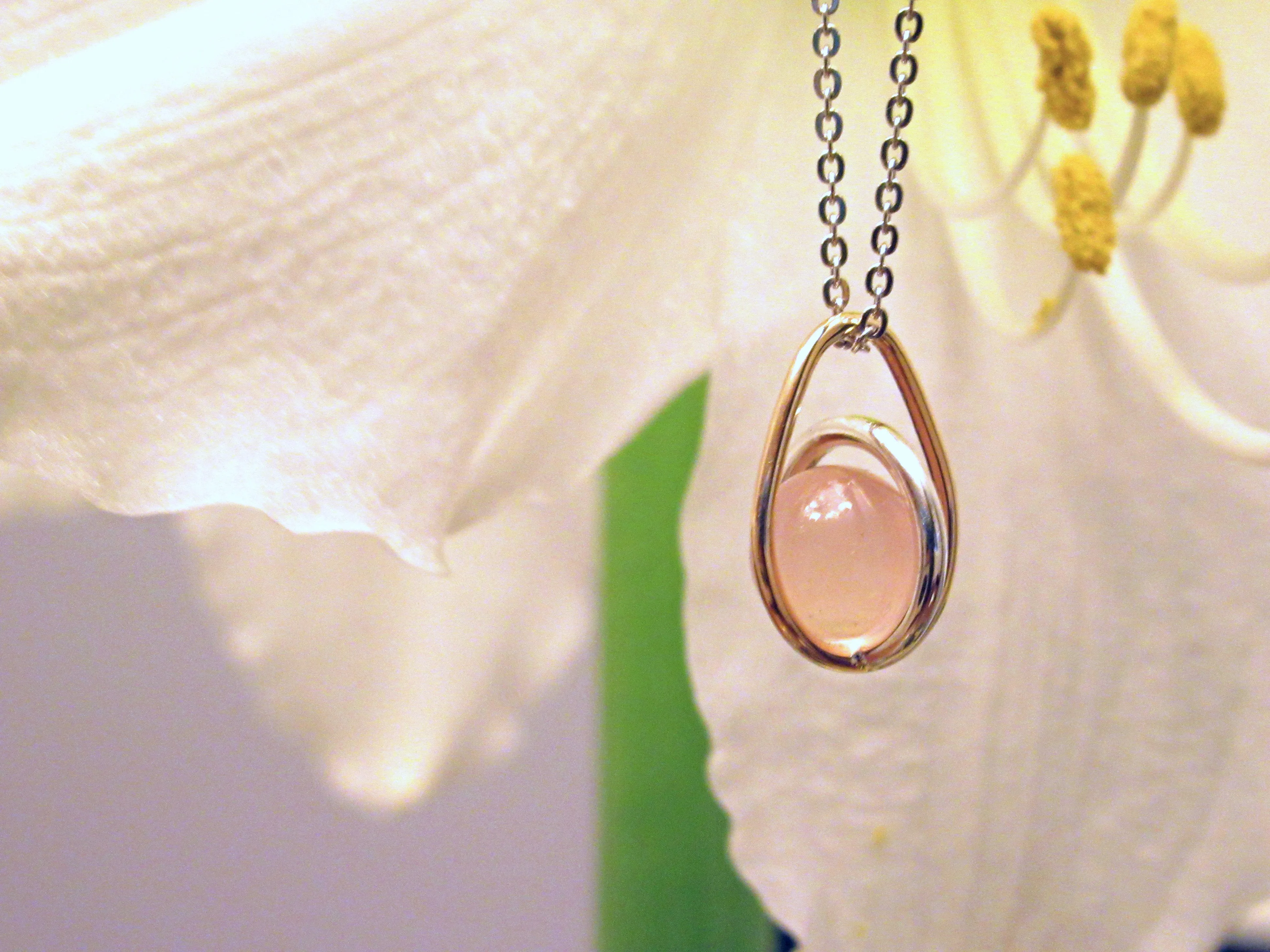 Astral rose quartz sphere two tone pendant