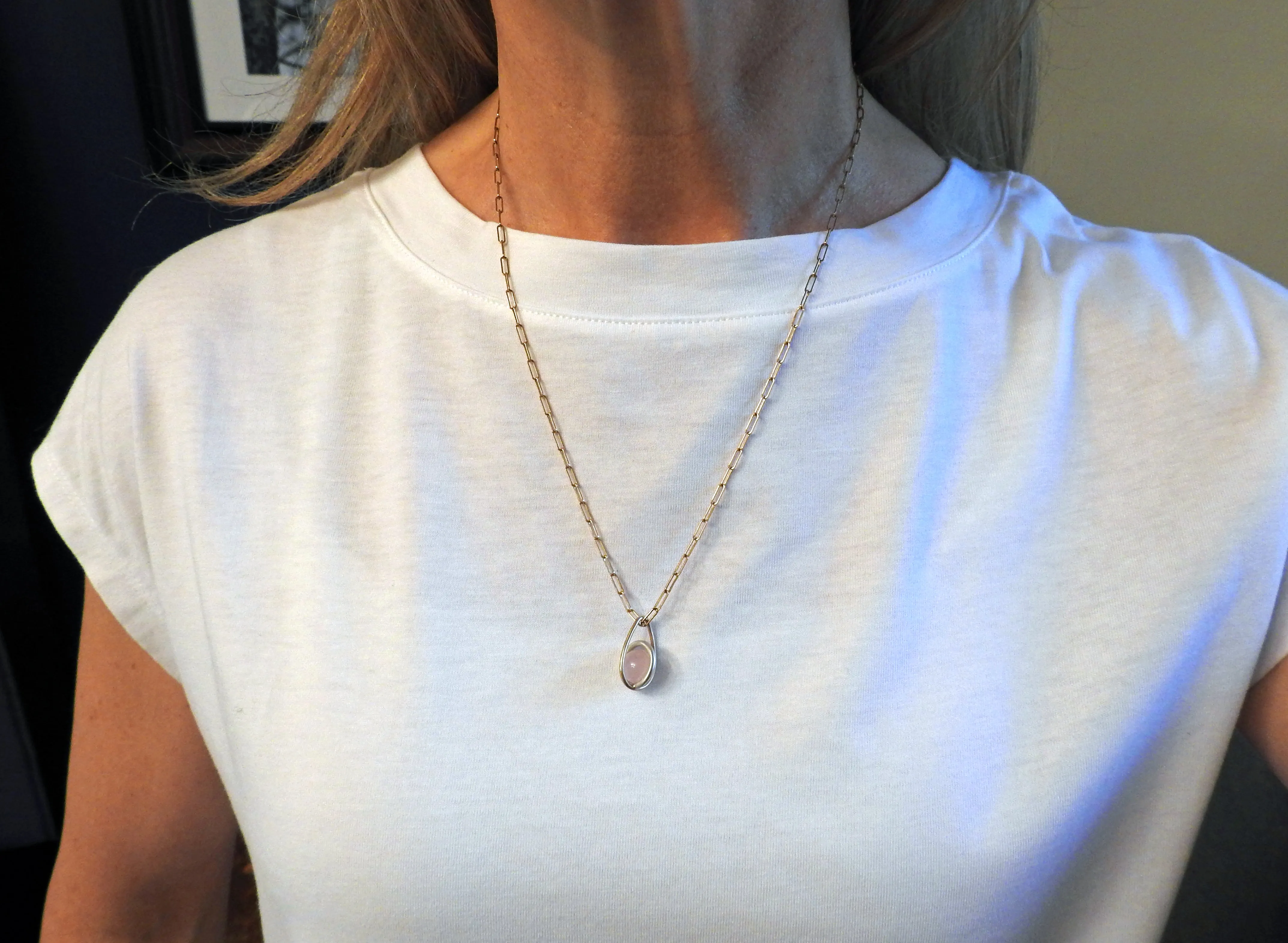 Astral rose quartz sphere two tone pendant