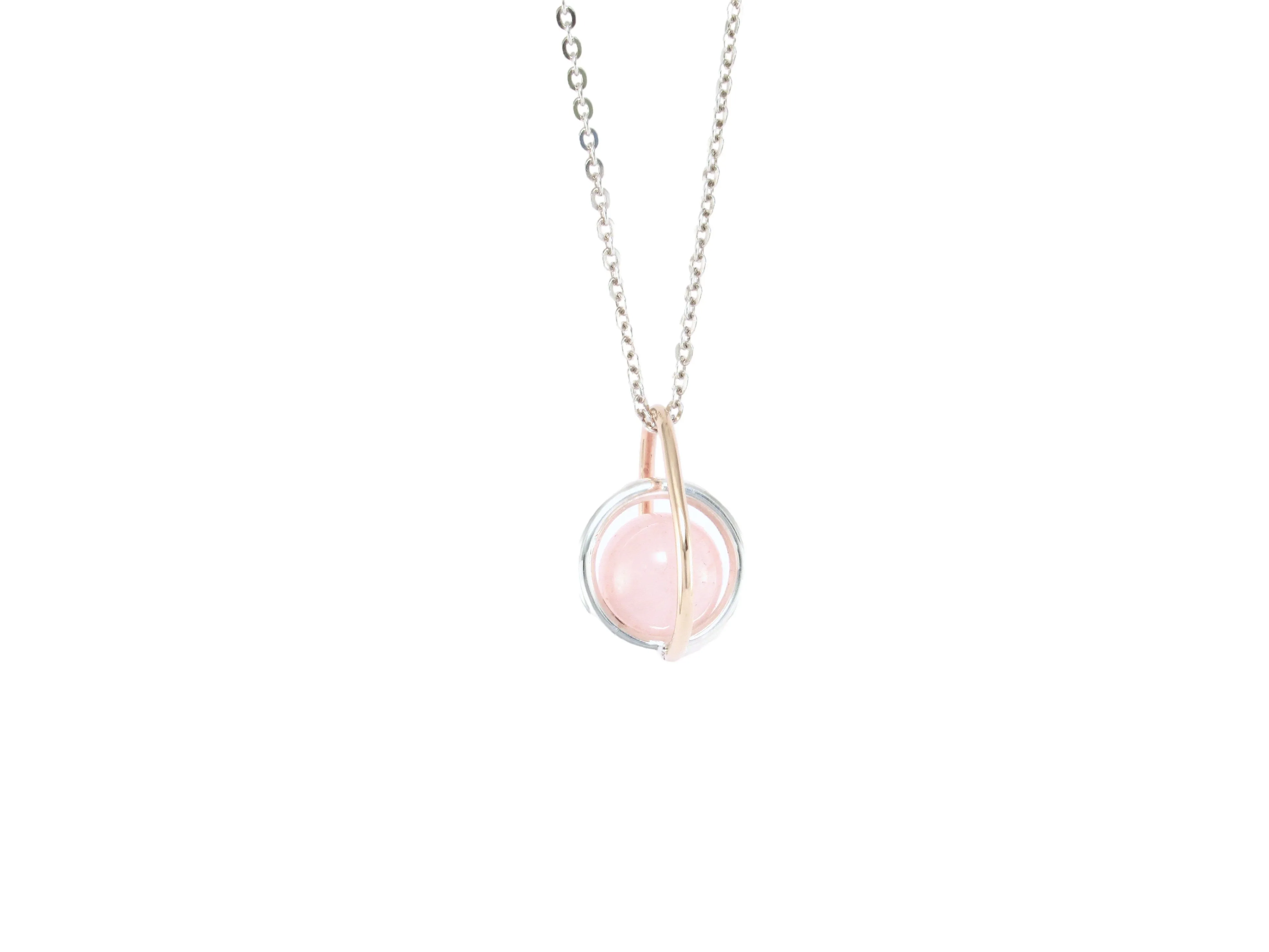 Astral rose quartz sphere two tone pendant