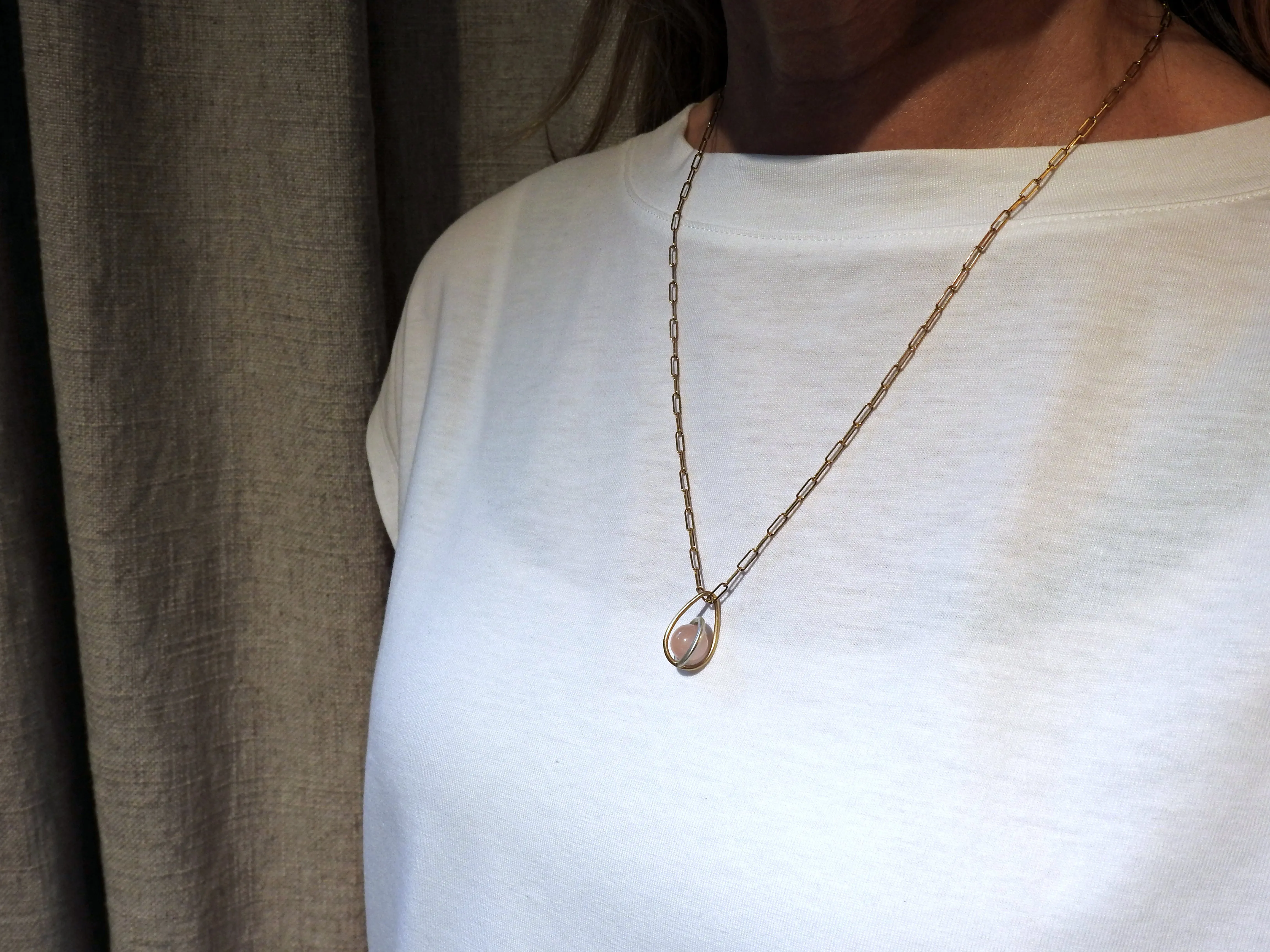 Astral rose quartz sphere two tone pendant