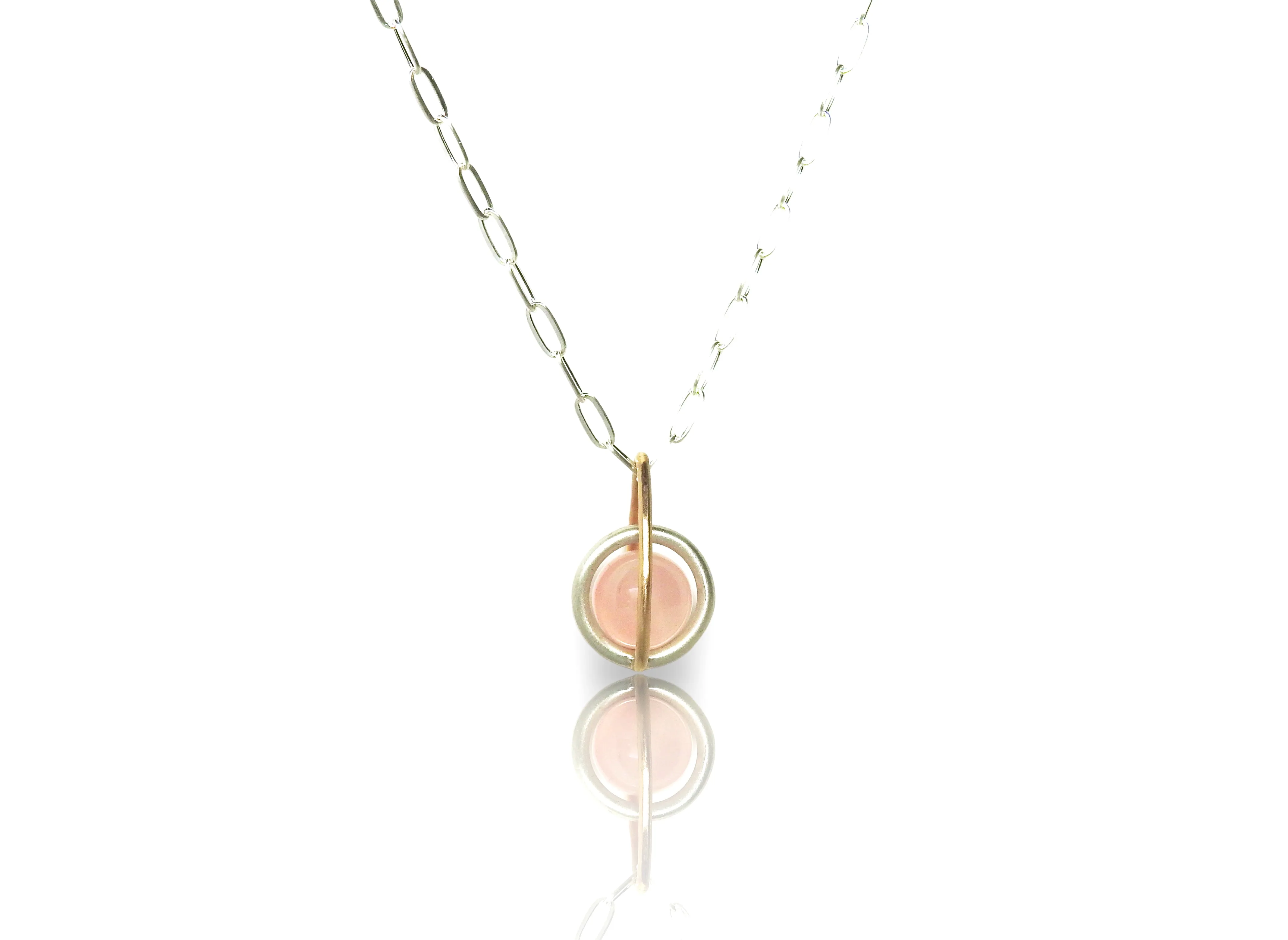 Astral rose quartz sphere two tone pendant