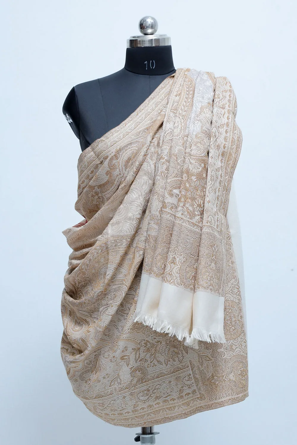 Beige Colour Jamawar Shawl With Kashmiri Aari Work Looks/ Elegant.