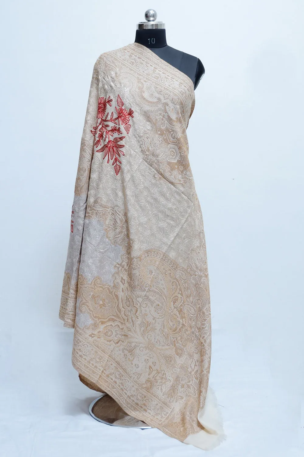 Beige Colour Jamawar Shawl With Kashmiri Aari Work Looks/ Elegant.