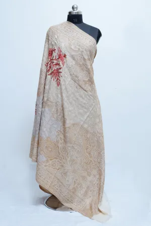 Beige Colour Jamawar Shawl With Kashmiri Aari Work Looks/ Elegant. Beige Colour Jamawar Shawl With Kashmiri Aari Work Looks/ Elegant.