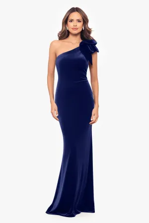 Betsy and Adam One Shoulder Velvet "Taylor" Dress A26707 Betsy and Adam One Shoulder Velvet "Taylor" Dress A26707