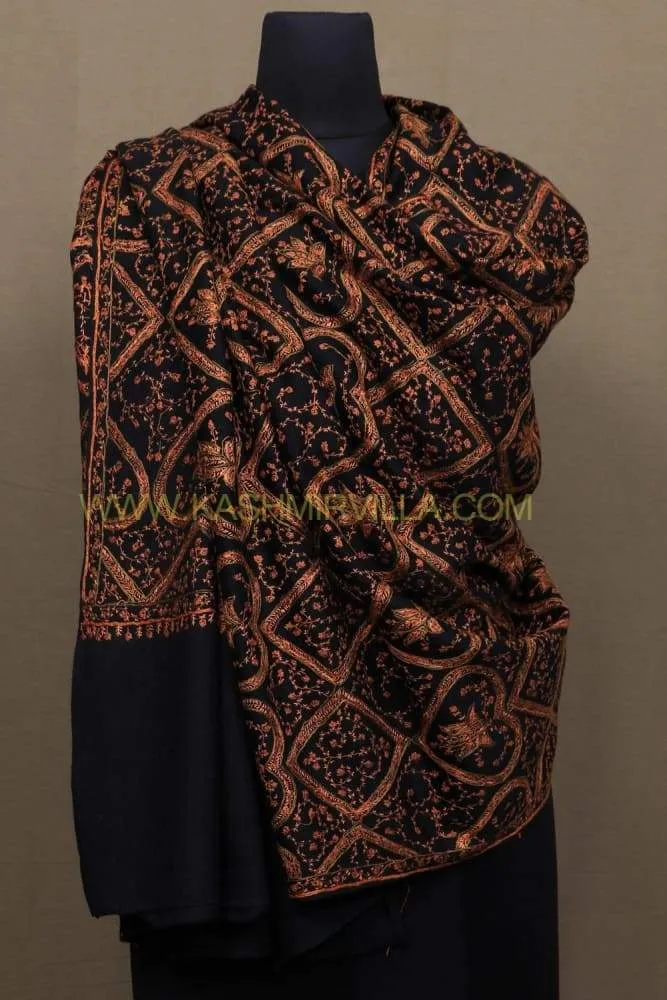 Black Colour Base With Attractive Sozni Embroidered Jaal Looks Elegant With Luxurious warmth.