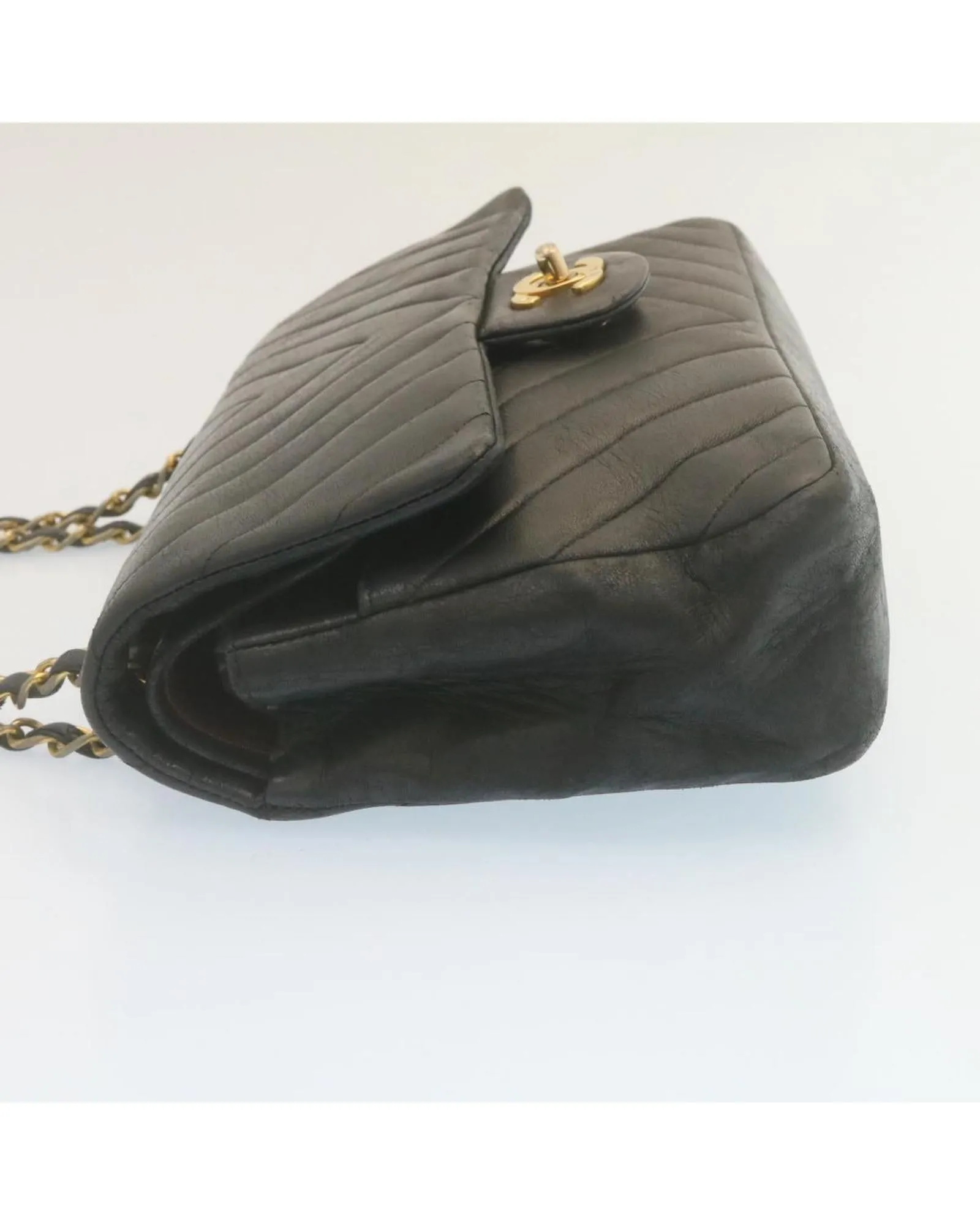 Black Lamb Skin Turn Lock Flap Shoulder Bag with CC Logo - Authentic Mademoiselle Design