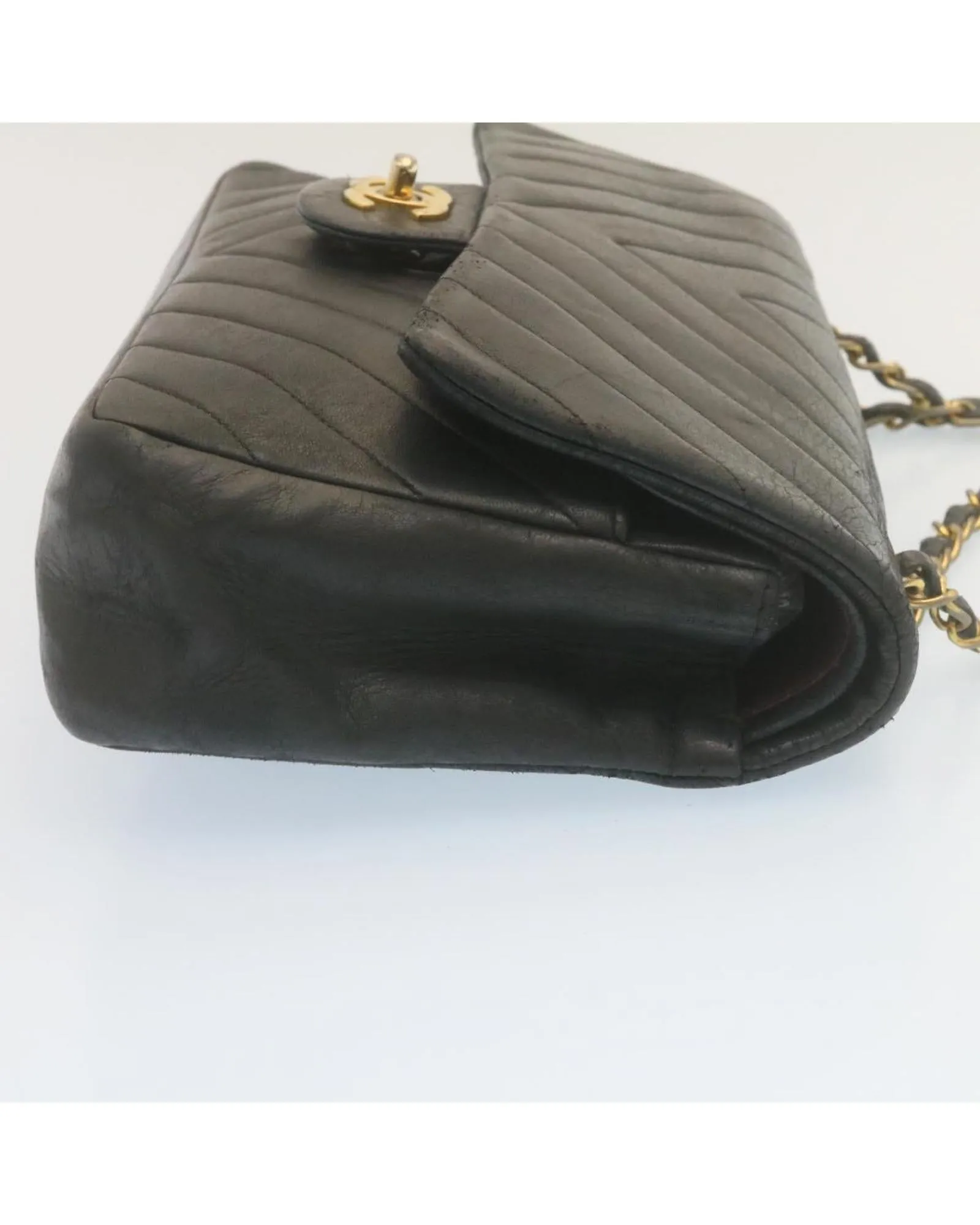 Black Lamb Skin Turn Lock Flap Shoulder Bag with CC Logo - Authentic Mademoiselle Design