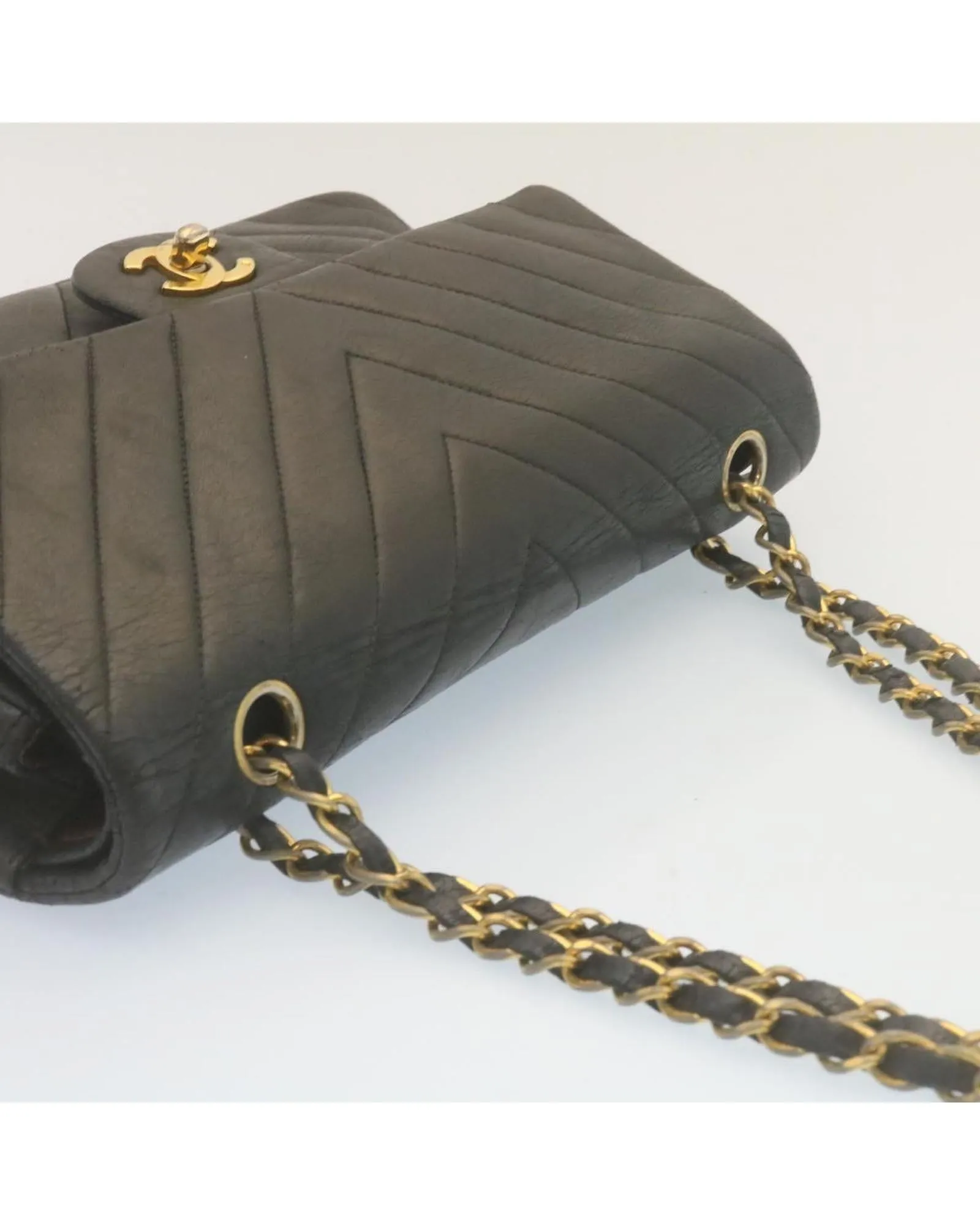 Black Lamb Skin Turn Lock Flap Shoulder Bag with CC Logo - Authentic Mademoiselle Design