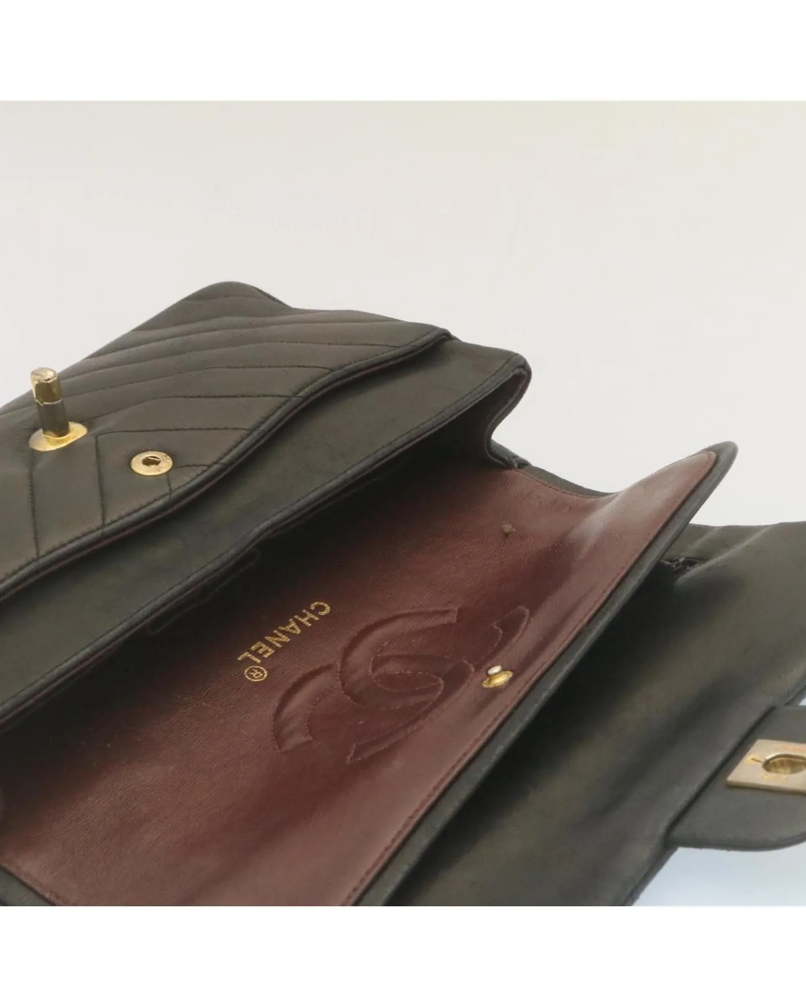 Black Lamb Skin Turn Lock Flap Shoulder Bag with CC Logo - Authentic Mademoiselle Design