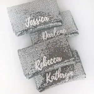 Bridesmaids gifts - set of silver sequin personalised name clutches Bridesmaids gifts - set of silver sequin personalised name clutches