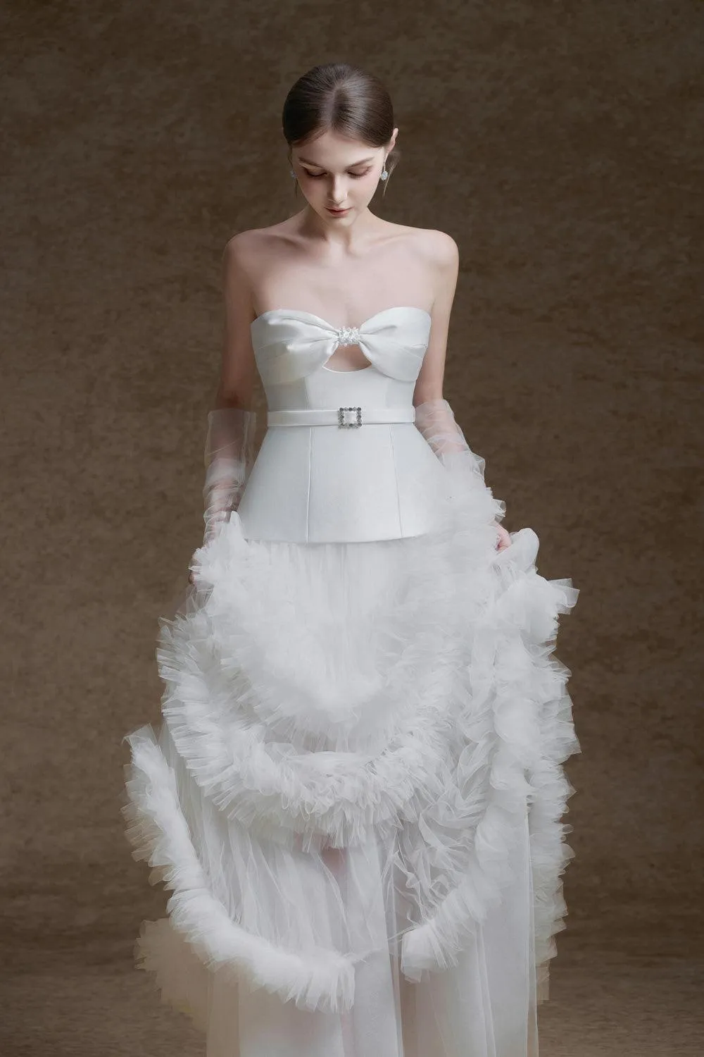 Capri Tiered Ruffle Trim Tulle Maxi Skirt