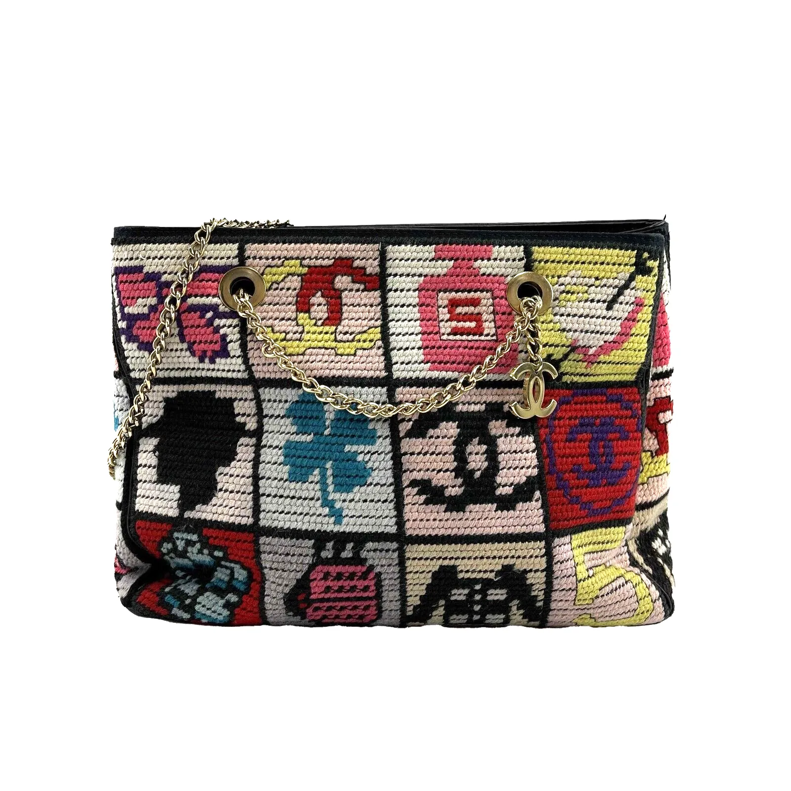 Chanel Multicolor Wool Precious Symbols Needle Point Bag Handbag 2003-2004 w/BOX