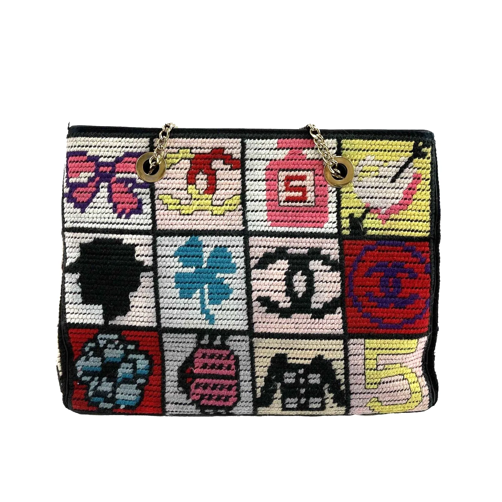 Chanel Multicolor Wool Precious Symbols Needle Point Bag Handbag 2003-2004 w/BOX