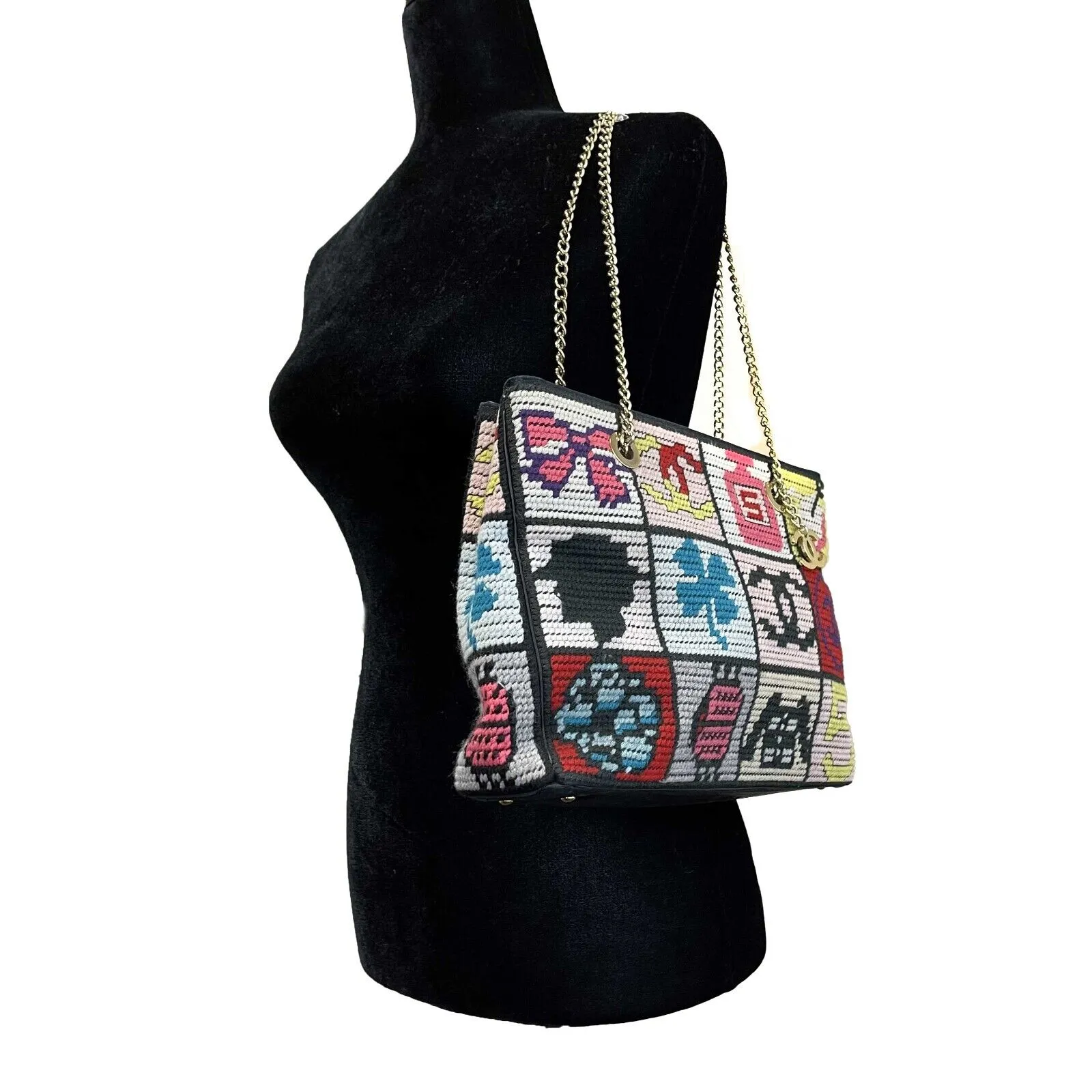 Chanel Multicolor Wool Precious Symbols Needle Point Bag Handbag 2003-2004 w/BOX