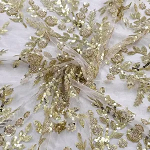 Classic Pink Floral Sequins Handwork Embroidery Net Fabric Classic Pink Floral Sequins Handwork Embroidery Net Fabric