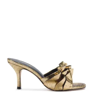 Colette Ruffle Mule In Gold Cracked Metallic Leather Colette Ruffle Mule In Gold Cracked Metallic Leather