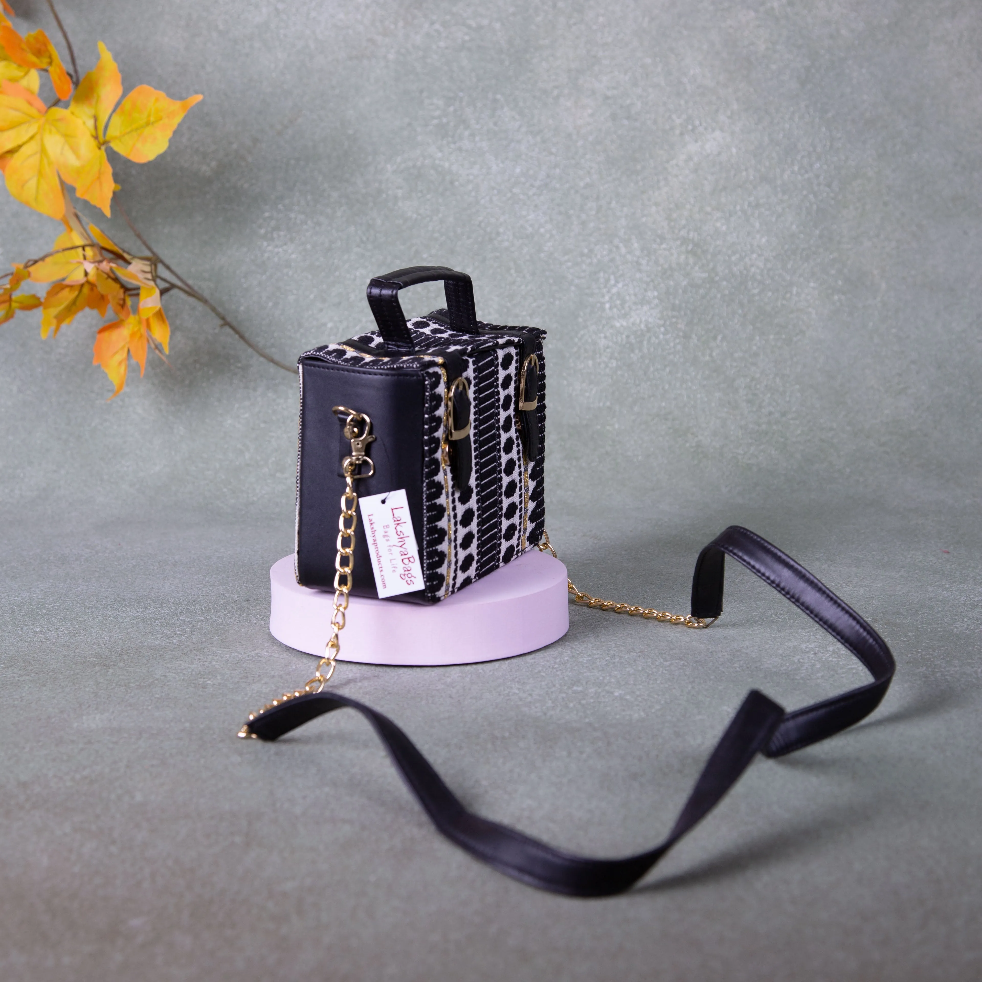 Cuboid Case Sling bags White with Black Dots Prints.