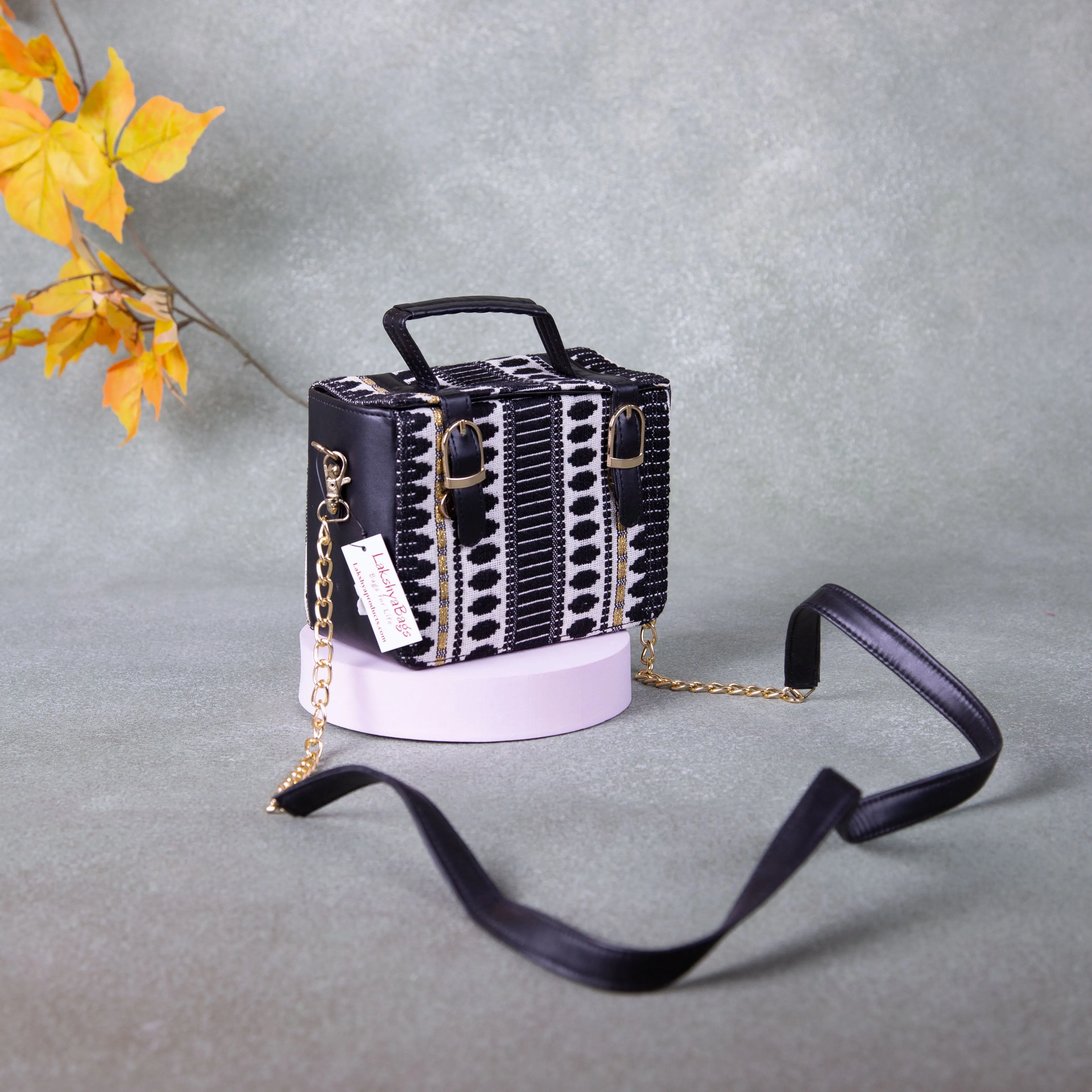 Cuboid Case Sling bags White with Black Dots Prints.