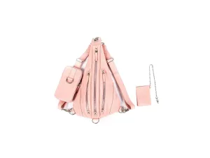 Dusty Rose Pink Tri Zipper BackPack Convertible Sling Bag Shoulder Bag w/ Silver Hardware Dusty Rose Pink Tri Zipper BackPack Convertible Sling Bag Shoulder Bag w/ Silver Hardware