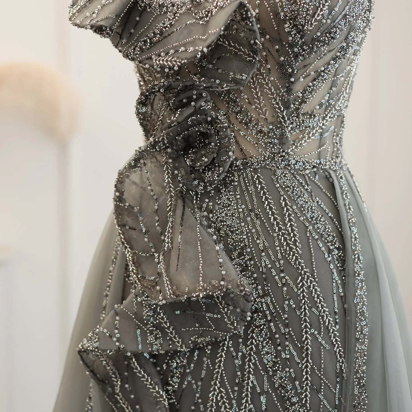 Elegant Spaghetti Blue Mermaid Evening Dress with Overskirt SS095