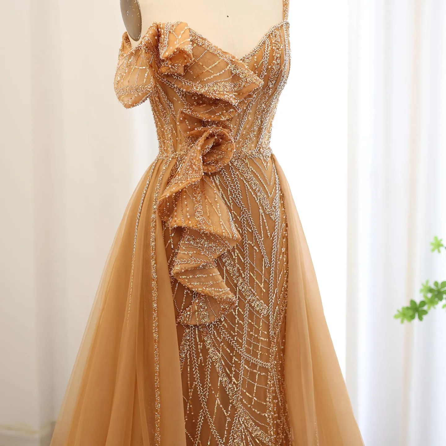 Elegant Spaghetti Blue Mermaid Evening Dress with Overskirt SS095