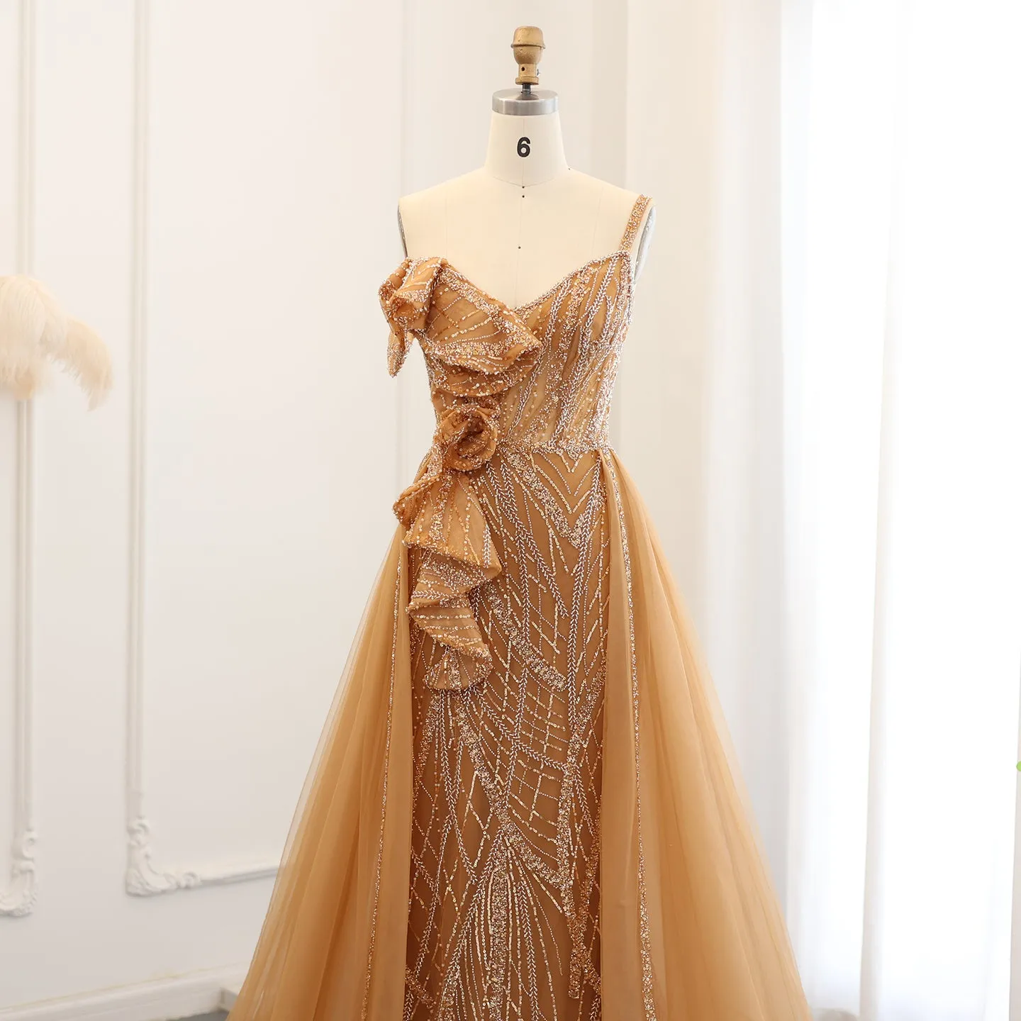 Elegant Spaghetti Blue Mermaid Evening Dress with Overskirt SS095