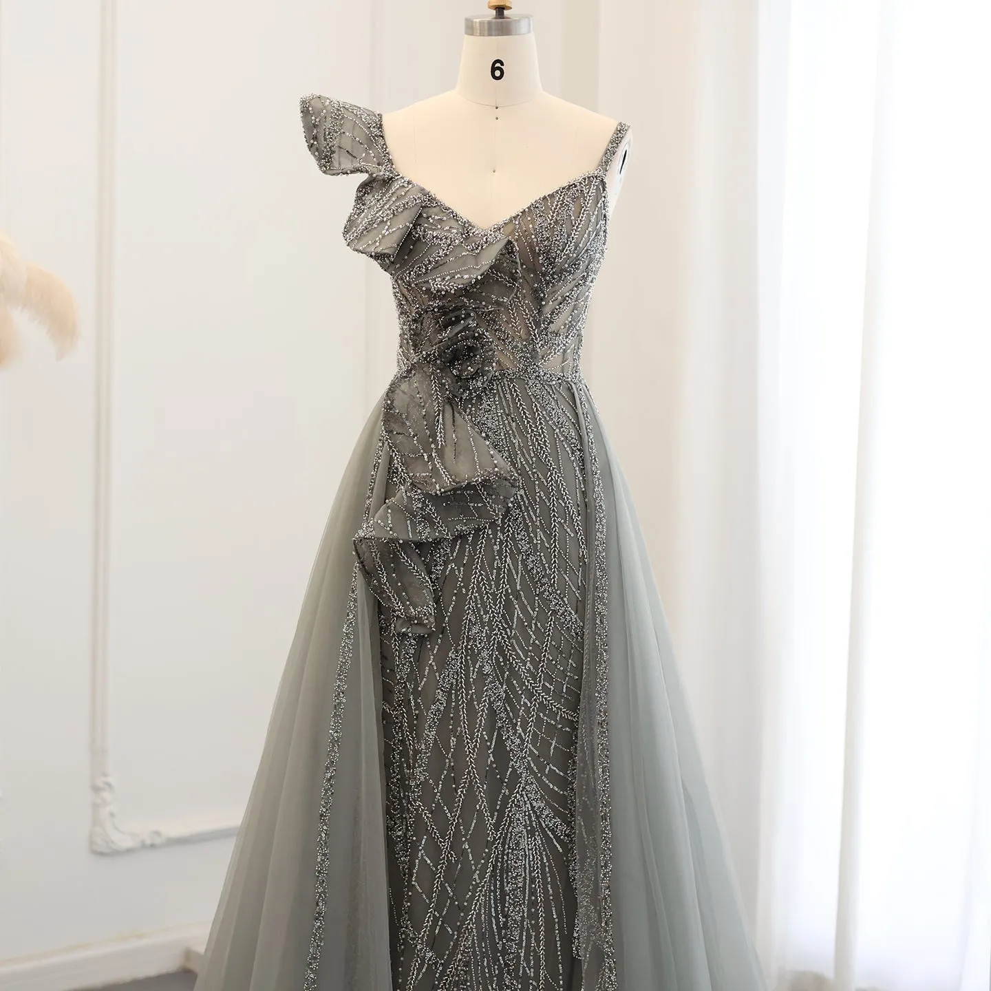 Elegant Spaghetti Blue Mermaid Evening Dress with Overskirt SS095