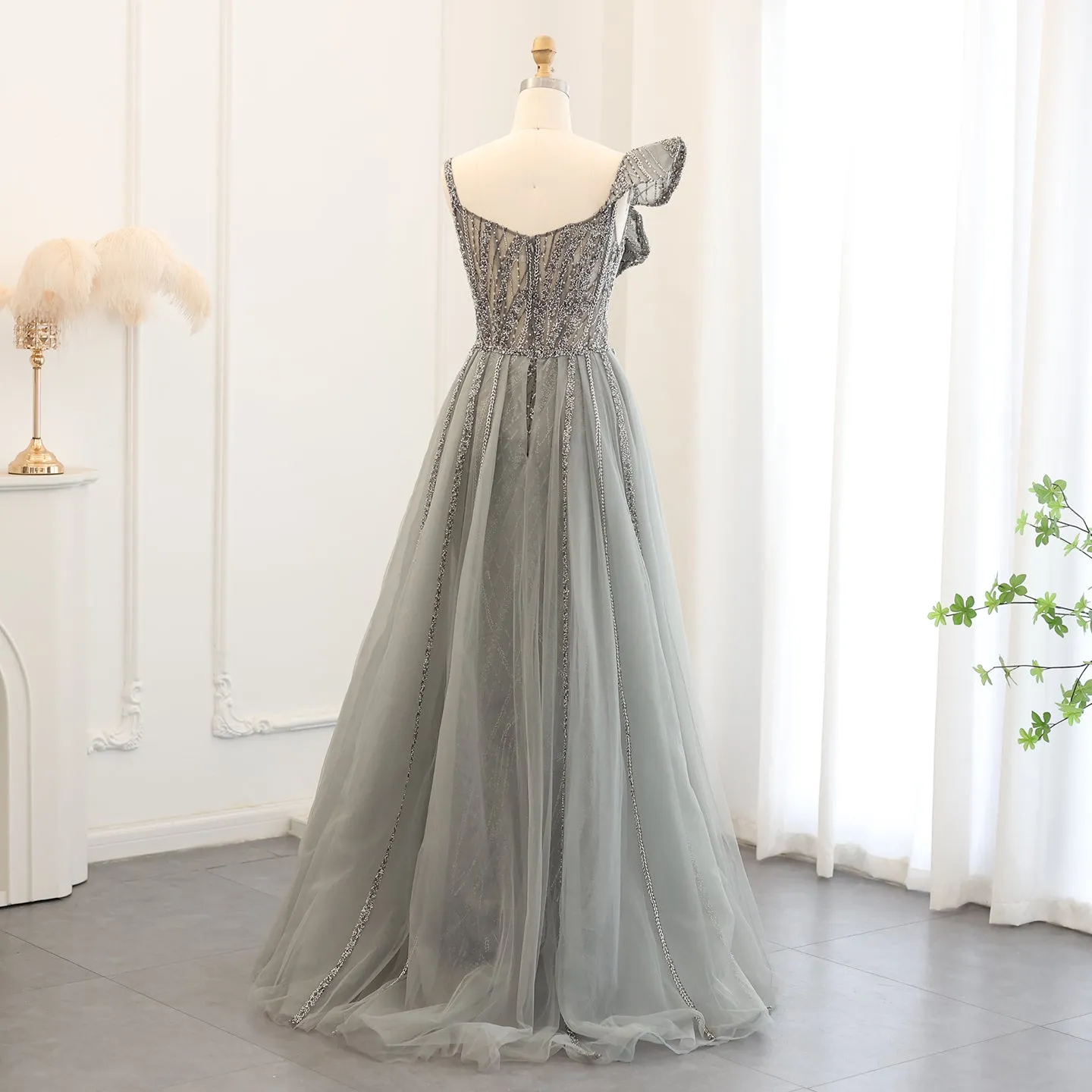 Elegant Spaghetti Blue Mermaid Evening Dress with Overskirt SS095
