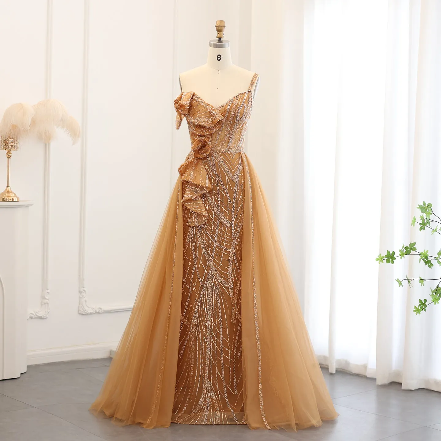 Elegant Spaghetti Blue Mermaid Evening Dress with Overskirt SS095