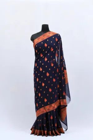 Evergreen navy blue  Colour Saree Looks Wonderful With Beautiful Border And All Over Paisleys.