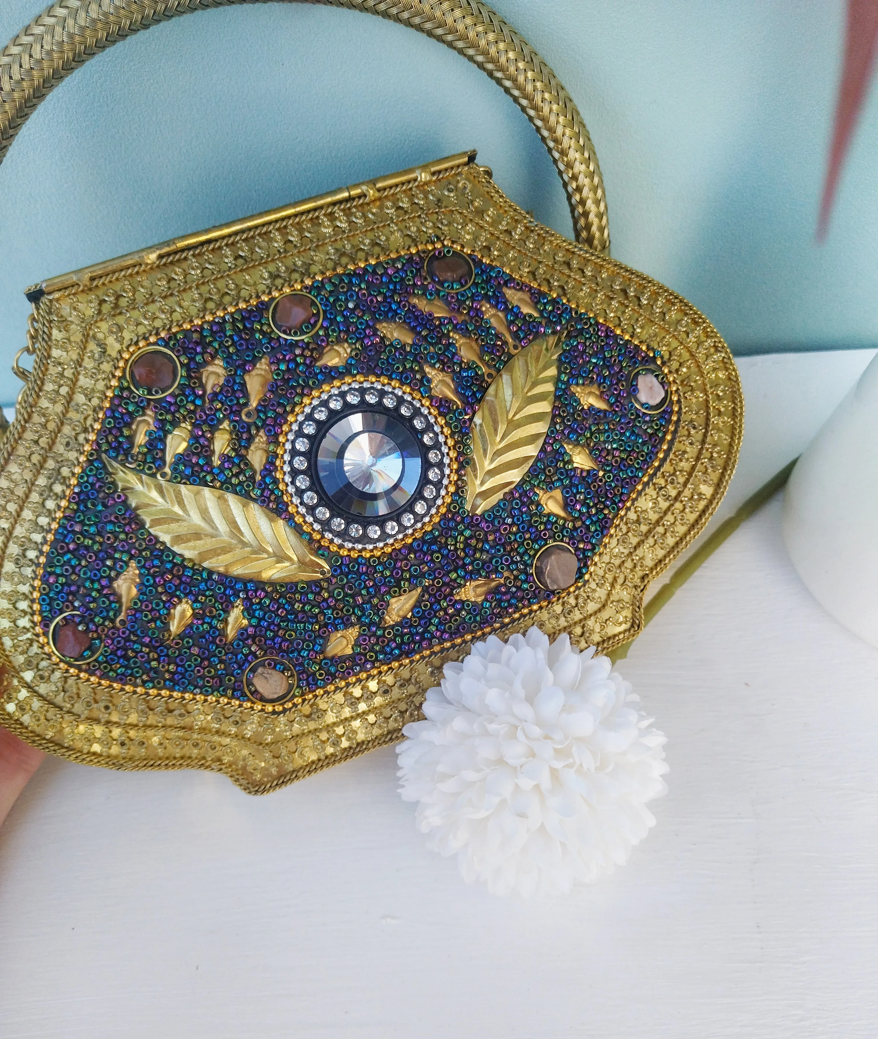 Fancy Beaded Evening Bag, Luxury Ornate Bag