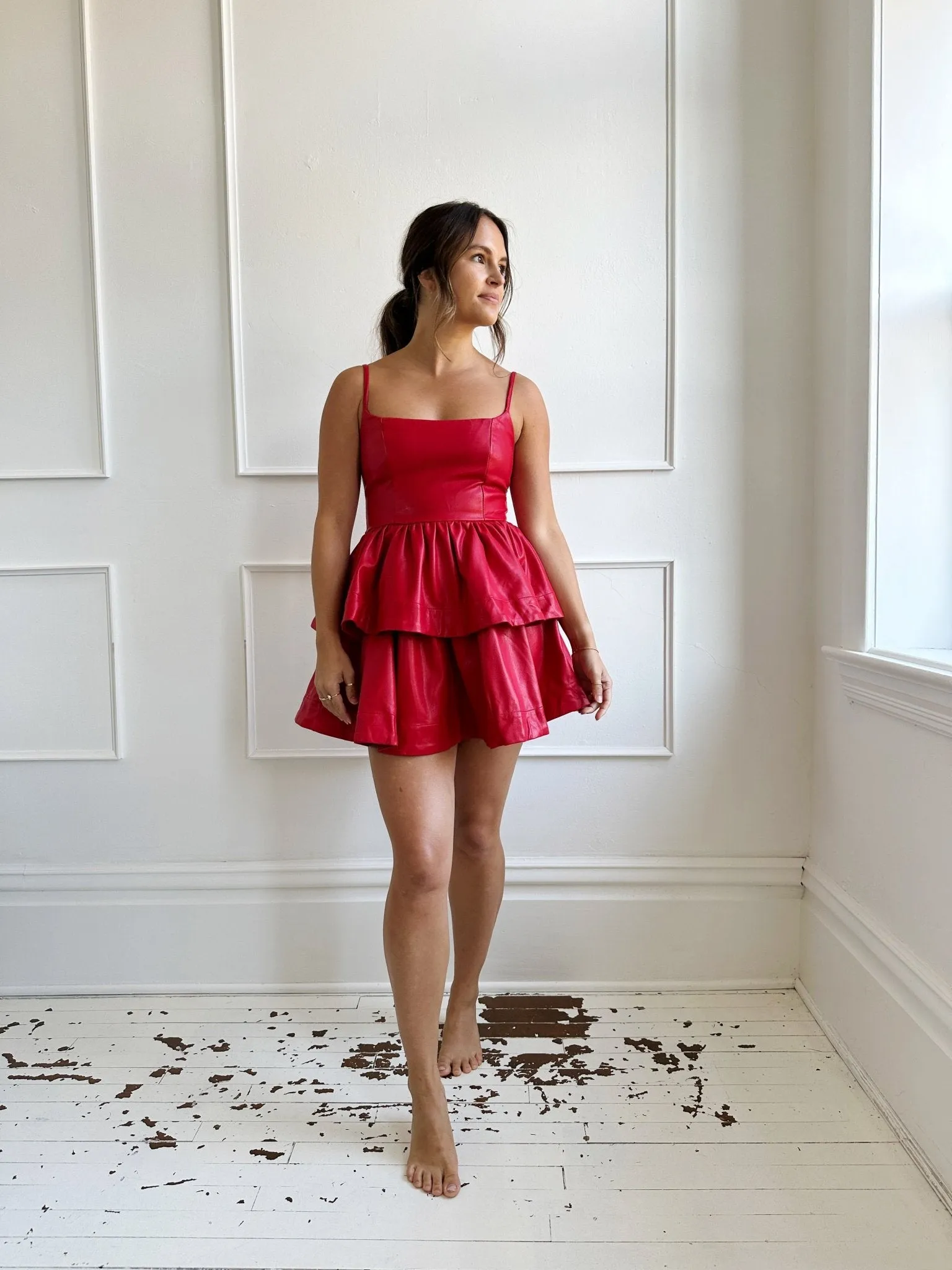 Faux Leather Tiered Mini Dress