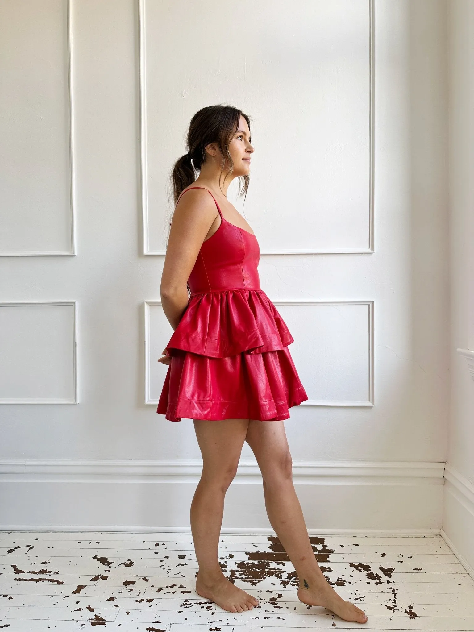 Faux Leather Tiered Mini Dress