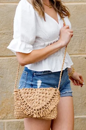 Foldover Fringe Straw Crossbody Bag with Woven Strap Foldover Fringe Straw Crossbody Bag with Woven Strap