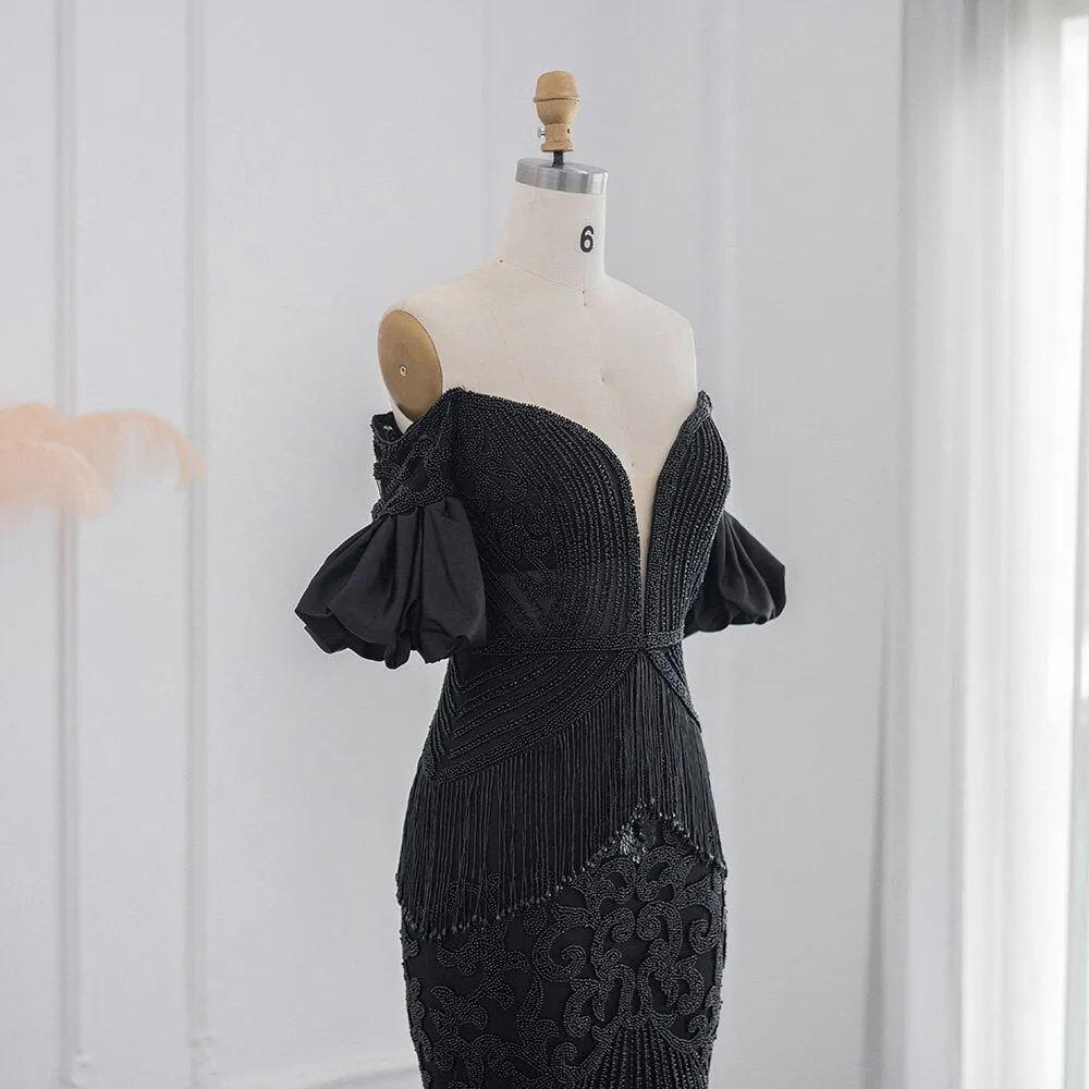 For Sale Black Off Shoulder Mermaid Evening Dress SS313
