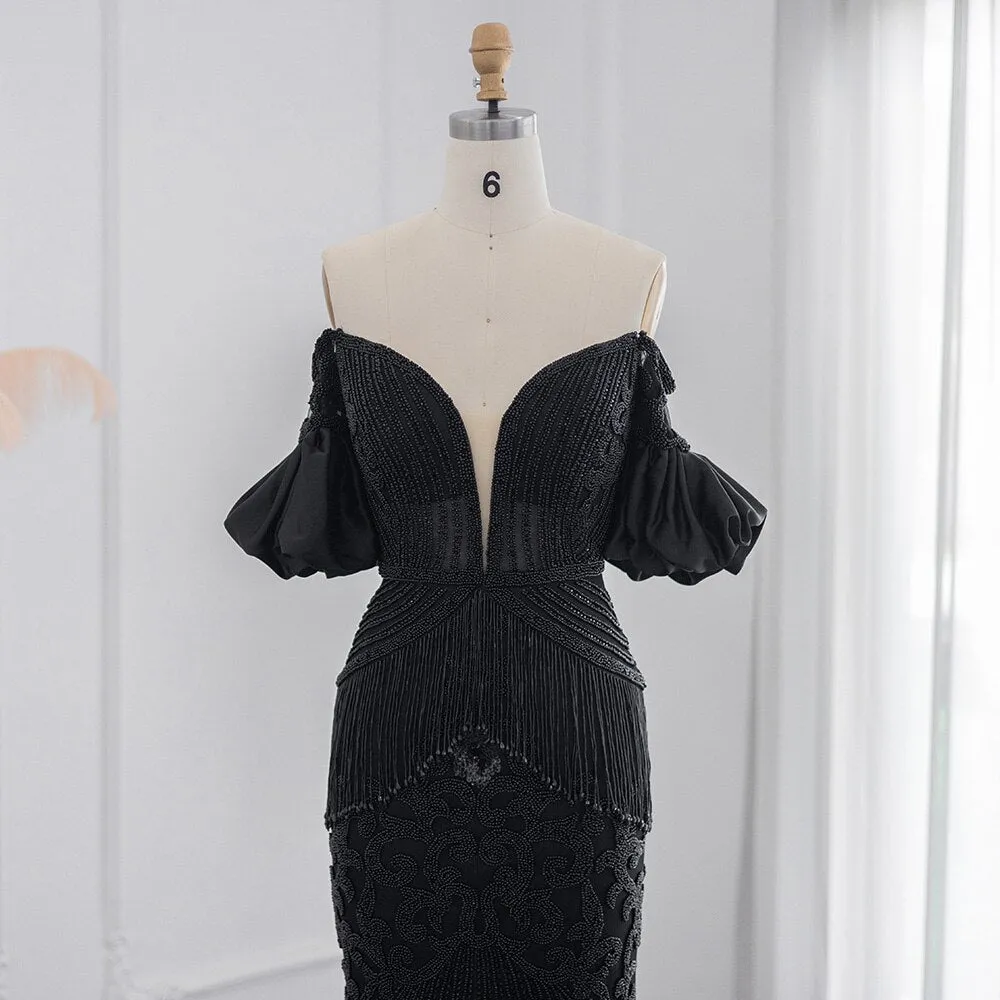 For Sale Black Off Shoulder Mermaid Evening Dress SS313